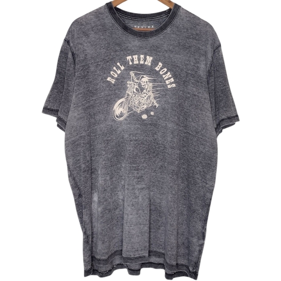 Lucky Brand Venice Burnout Gray Biker Distressed Casual Short Sleeve Tee Sz XXL - Picture 1 of 15